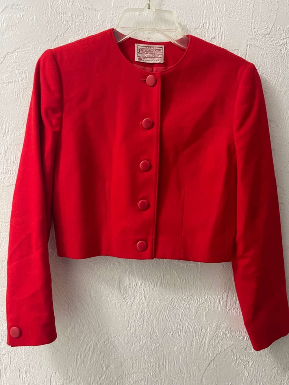 Pendleton Vintage Vibrant Red Cropped Pure Virgin Wool Jacket, Petite(XSmall)